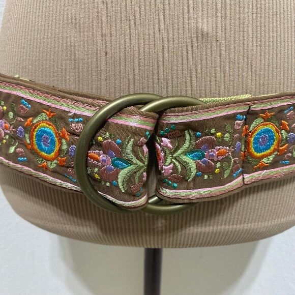 Embroidered Needle Work Brown W/ Multicolor Design D Rings Buckle Belt Size
30 main image 7